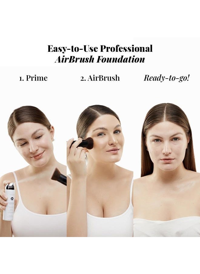 MagicMinerals AirBrush Foundation Set by Jerome Alexander – 3pc Set Includes Primer, Foundation and Kabuki Brush - Spray Makeup with Anti-aging Ingredients for Smooth Radiant Skin (Light Medium)