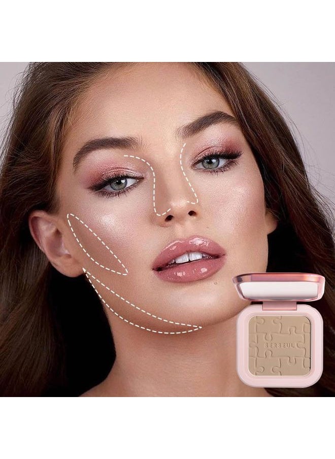 SERSEUL Face Sculpting Contour Powder, Matte Finish Contour Palette,Smooth Face Bronzing Pressed Powder, On the Go Contour Makeup Palette, cool toned Contour Shadow Powder for Light Skins