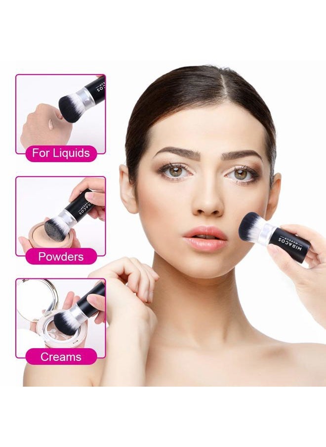 Retractable Kabuki Makeup Brush for Blush, Bronzer, Foundation, Powder, Travel Face Cosmetic Brush
