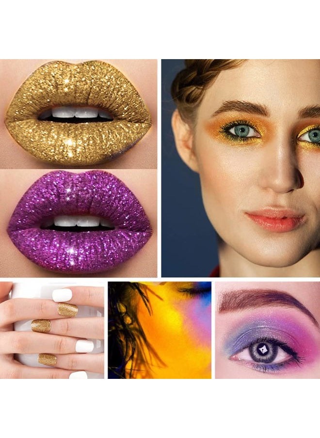 Glitter Lip Kit 4 Colors Diamond Metallic Shimmer Lip Powder with Primer and Brush for Lips Nails Art (Pink Red)