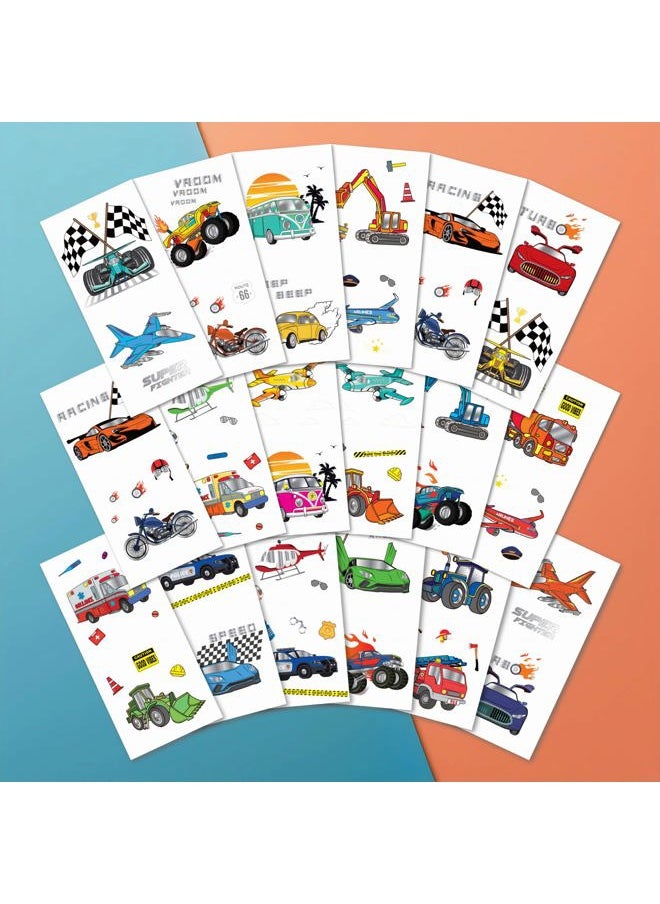 Vehicles & Airplanes 36 Temporary Fake Tattoo Set, 18 Individually Wrapped Sheets | Kids Girls & Boys Birthday Party Favor Gift Supply, Non-Toxic Safe Removable