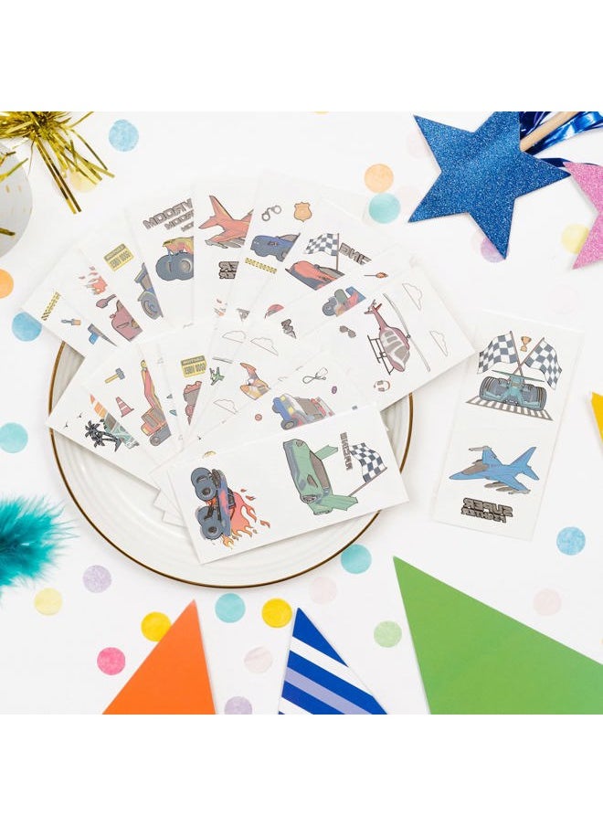 Vehicles & Airplanes 36 Temporary Fake Tattoo Set, 18 Individually Wrapped Sheets | Kids Girls & Boys Birthday Party Favor Gift Supply, Non-Toxic Safe Removable
