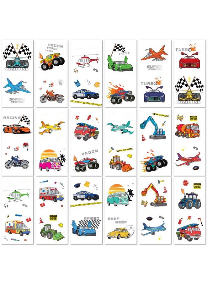 Vehicles & Airplanes 36 Temporary Fake Tattoo Set, 18 Individually Wrapped Sheets | Kids Girls & Boys Birthday Party Favor Gift Supply, Non-Toxic Safe Removable