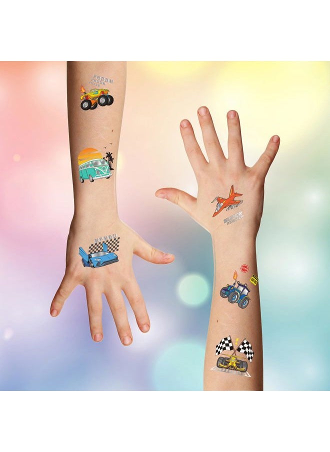 Vehicles & Airplanes 36 Temporary Fake Tattoo Set, 18 Individually Wrapped Sheets | Kids Girls & Boys Birthday Party Favor Gift Supply, Non-Toxic Safe Removable