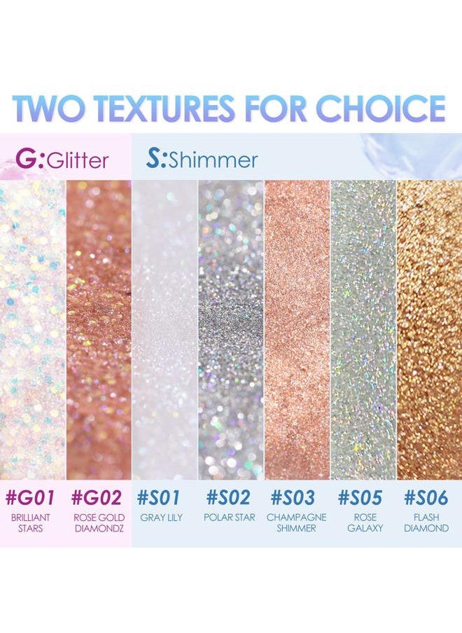 Glittering Liquid Eyeshadow, Quick-Drying, Crease Resistant, Creates High-Impact Shimmer Diamond Glow Eye Looks, Precise Applicator, 05 Champagne Shimmer