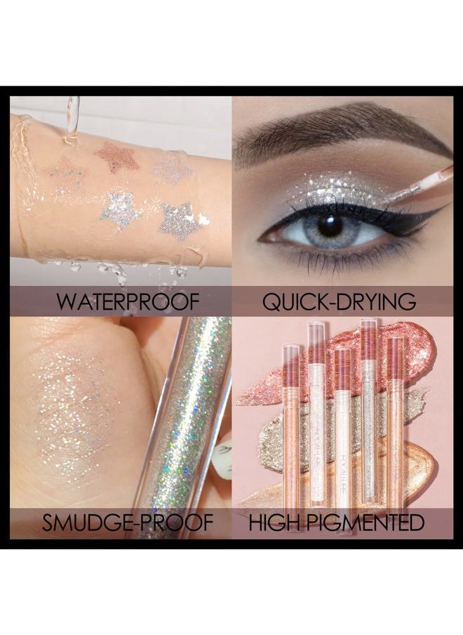 Glittering Liquid Eyeshadow, Quick-Drying, Crease Resistant, Creates High-Impact Shimmer Diamond Glow Eye Looks, Precise Applicator, 05 Champagne Shimmer