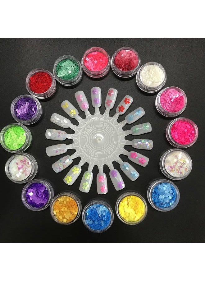 16 Colors Boxes Set Colorful Sakura Petals Shape Glitter Sequins for Festival Rave Beauty Makeup Face Body Nail Craft Art Christmas Halloween Decoration 16C