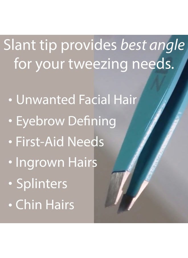 Tweezers - Limited Edition Aqua Ombré Slant Tweezer - Best Tweezers for Eyebrow, Hair Removal and Your Precision Needs