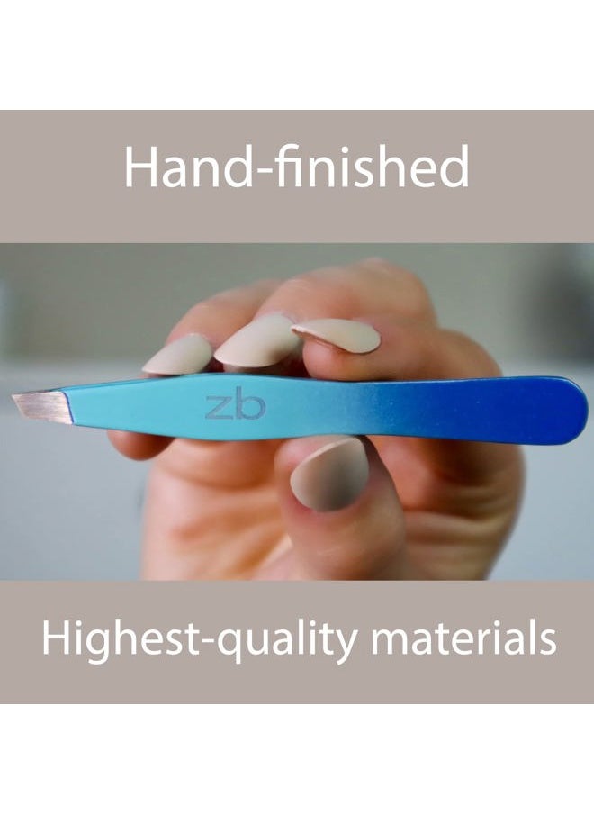 Tweezers - Limited Edition Aqua Ombré Slant Tweezer - Best Tweezers for Eyebrow, Hair Removal and Your Precision Needs