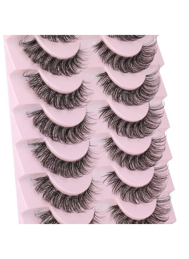 Eyelashes Clear Band Natural Wispy Fluffy Lashes Natural Look Russian Strip Lashes 3D Effect 16MM Cat Eye Lashes that Look Like Extensions False Lashes 10 Pairs Pack