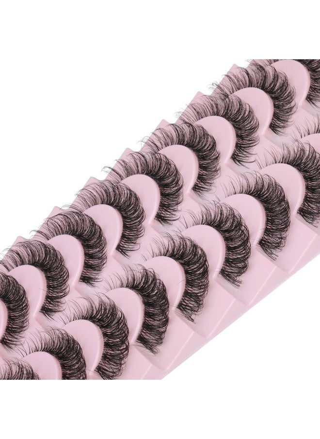 Eyelashes Clear Band Natural Wispy Fluffy Lashes Natural Look Russian Strip Lashes 3D Effect 16MM Cat Eye Lashes that Look Like Extensions False Lashes 10 Pairs Pack