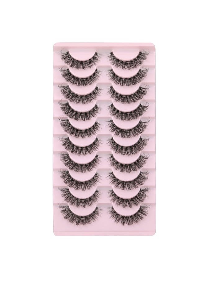 Eyelashes Clear Band Natural Wispy Fluffy Lashes Natural Look Russian Strip Lashes 3D Effect 16MM Cat Eye Lashes that Look Like Extensions False Lashes 10 Pairs Pack