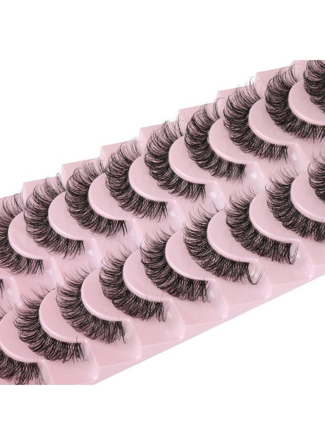 Eyelashes Clear Band Natural Wispy Fluffy Lashes Natural Look Russian Strip Lashes 3D Effect 16MM Cat Eye Lashes that Look Like Extensions False Lashes 10 Pairs Pack