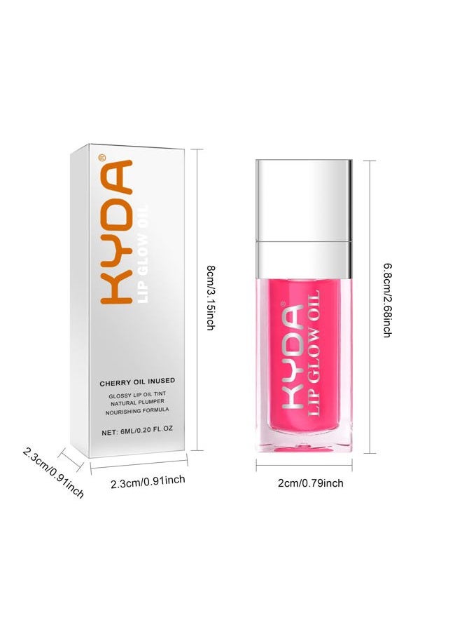 Hydrating Lip Glow Oil, Moisturizing Lip Oil, Glossy Transparent Plumping Lip Gloss, Tinted Lip Oil for Lip Care and Dry Lips-Cherry