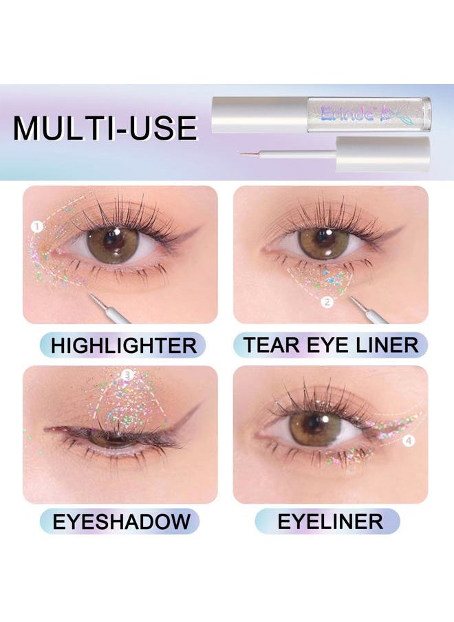 Liquid Glitter Eyeshadow Eyeliner, Korean Makeup Tear Drop, Shimmer Metallic, Lightweight Waterproof Long Wearing, Loose Glitter Glue for Crystals Eye Glitter Christmas Makeup, Colorful Sequins