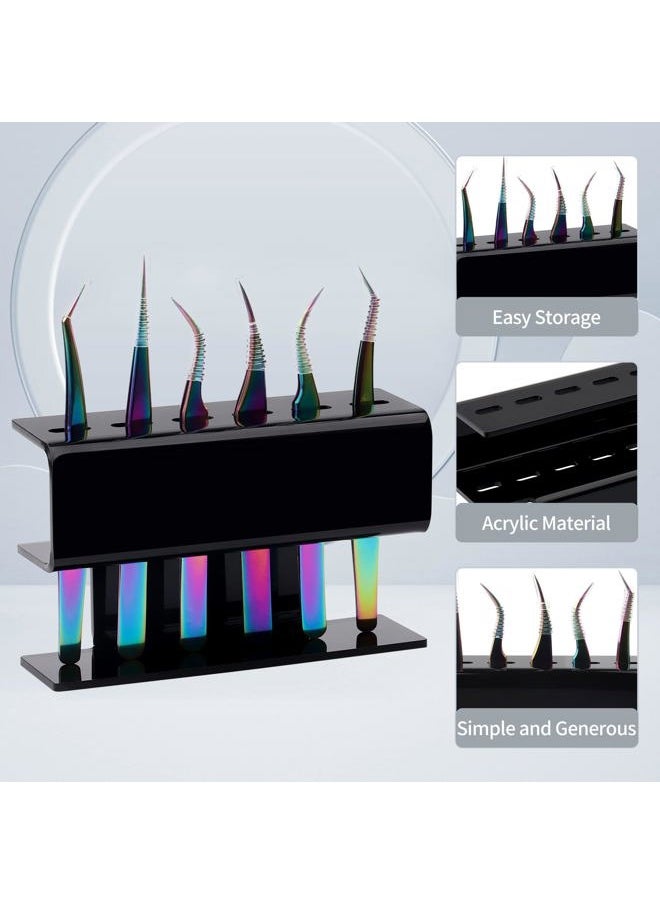 Lash Extension Supplies GEMERRY Tweezer Holder Tweezer Stand for Eyelash Extension Supplies Accessories Tools Acrylic Display Storage 6 Pcs Tweezers Shelf Holder (Black)