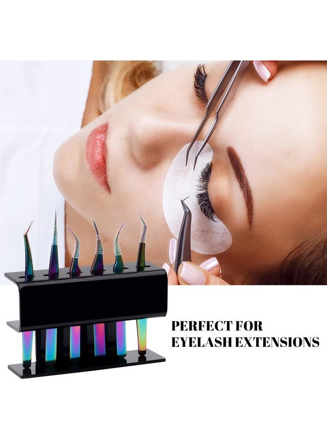 Lash Extension Supplies GEMERRY Tweezer Holder Tweezer Stand for Eyelash Extension Supplies Accessories Tools Acrylic Display Storage 6 Pcs Tweezers Shelf Holder (Black)