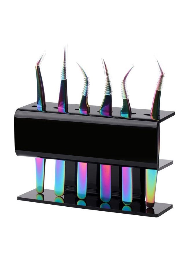 Lash Extension Supplies GEMERRY Tweezer Holder Tweezer Stand for Eyelash Extension Supplies Accessories Tools Acrylic Display Storage 6 Pcs Tweezers Shelf Holder (Black)