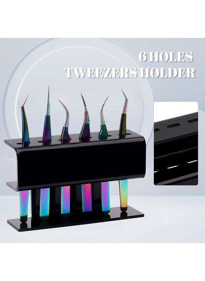 Lash Extension Supplies GEMERRY Tweezer Holder Tweezer Stand for Eyelash Extension Supplies Accessories Tools Acrylic Display Storage 6 Pcs Tweezers Shelf Holder (Black)