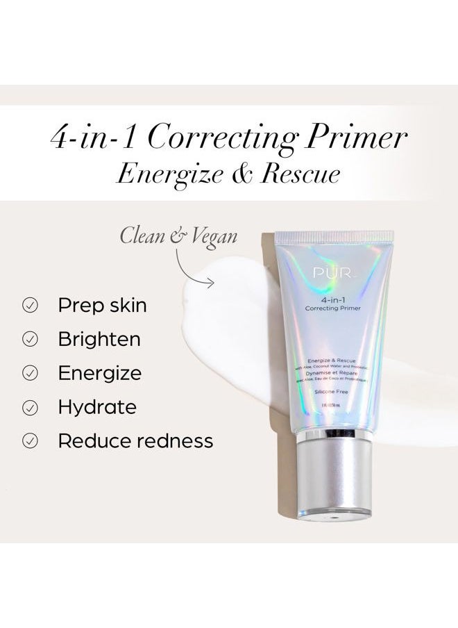 PUR Beauty 4-in-1 Correcting Primer, Energize & Rescue - Primer for Face Before Makeup - Primer Face Makeup for Women - Silicone-Free Make Up Hydrating Primer Helps Reduce Redness, 1 Fl Oz