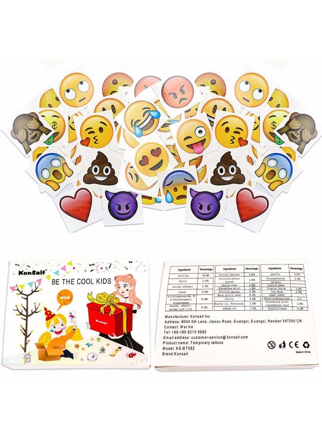 Emoticon Temporary Tattoo(160pcs 2inch), Konsait Funny Emoticon Tattoos Body Stickers for Kids Emoticon Party Favors Supplies with Heart Smirk