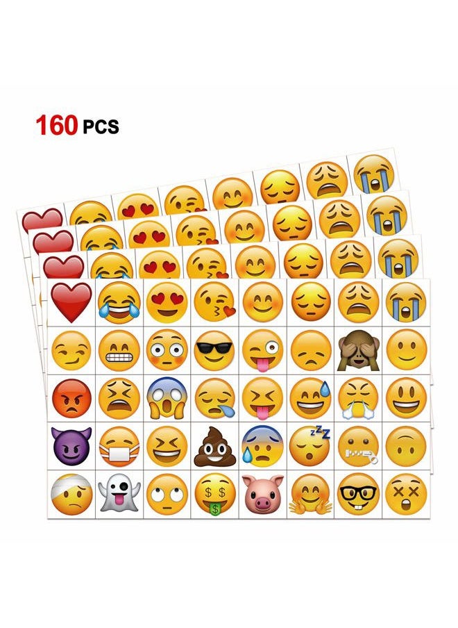 Emoticon Temporary Tattoo(160pcs 2inch), Konsait Funny Emoticon Tattoos Body Stickers for Kids Emoticon Party Favors Supplies with Heart Smirk