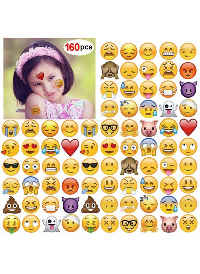 Emoticon Temporary Tattoo(160pcs 2inch), Konsait Funny Emoticon Tattoos Body Stickers for Kids Emoticon Party Favors Supplies with Heart Smirk