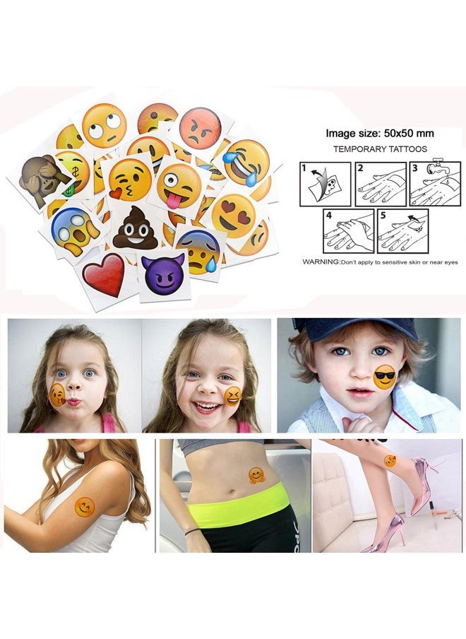 Emoticon Temporary Tattoo(160pcs 2inch), Konsait Funny Emoticon Tattoos Body Stickers for Kids Emoticon Party Favors Supplies with Heart Smirk