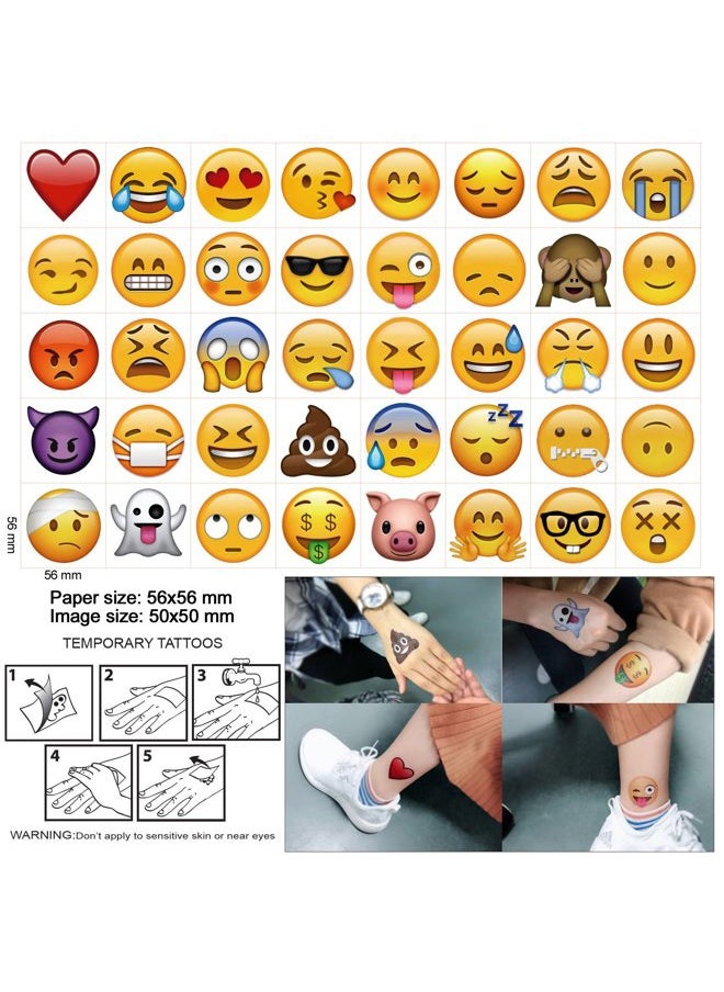 Emoticon Temporary Tattoo(160pcs 2inch), Konsait Funny Emoticon Tattoos Body Stickers for Kids Emoticon Party Favors Supplies with Heart Smirk