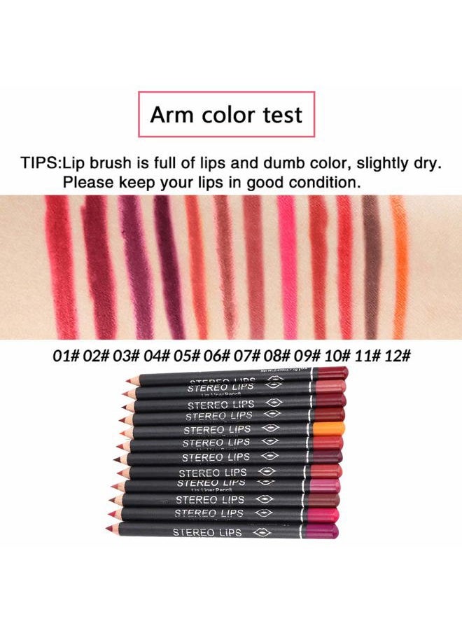 12Pcs Lot Set 12 Colors Professional Lip Liner Set, Matte Lip Liner Pencil, Smooth Lip Makeup Cosmetic Pen Set