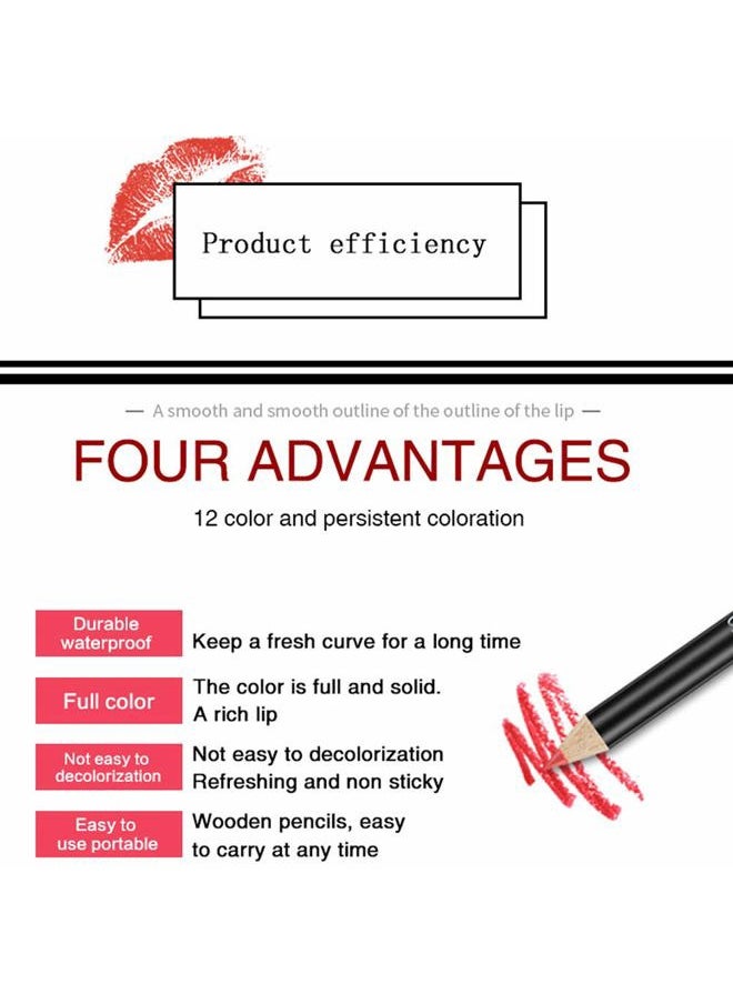 12Pcs Lot Set 12 Colors Professional Lip Liner Set, Matte Lip Liner Pencil, Smooth Lip Makeup Cosmetic Pen Set