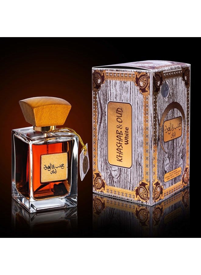 Khashab & Oud Unisex Eau de Parfum – 100ml, Amber & Cedarwood Fragrance for Men and Women, Luxury (White)