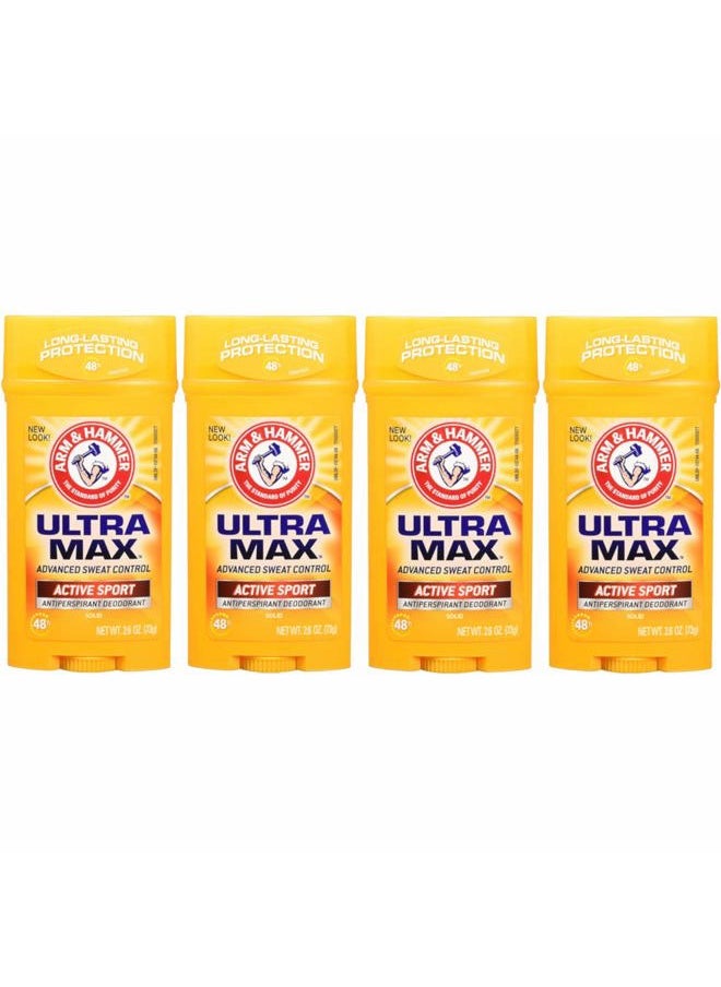 ARM & Hammer Ultramax Solid Antiperspirant Deodorant Active Sport 2.6 Oz (Pack of 4)