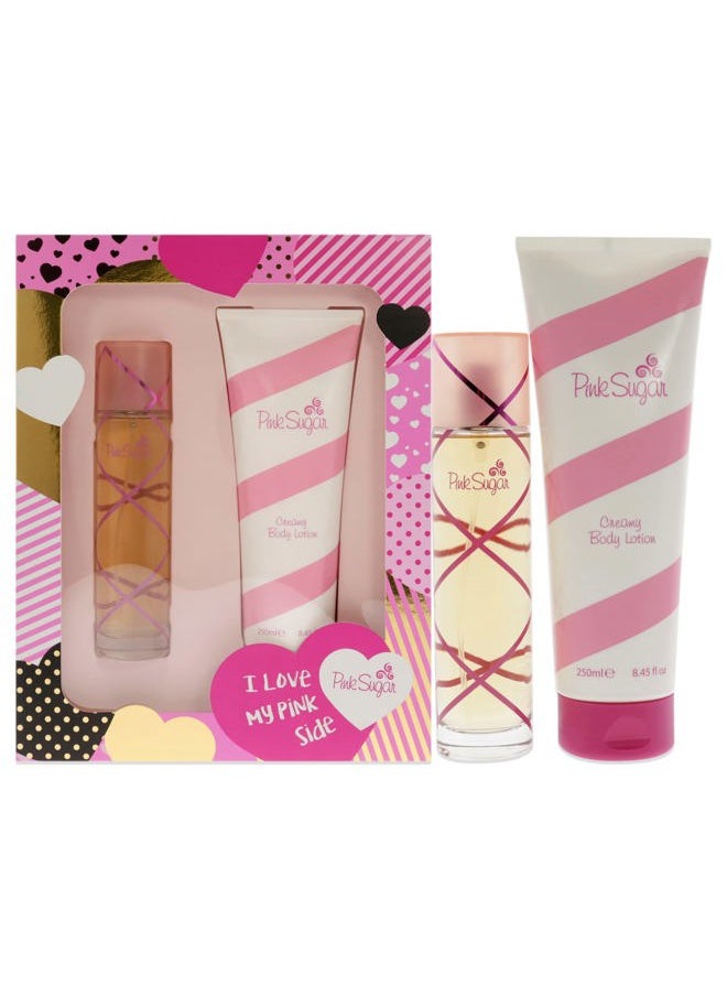 Pink Sugar for Women 2 Pc Gift Set 3.4 Oz Eau De Toilette Spray, 8.45 Oz Creamy Body Lotion, Fresh scent