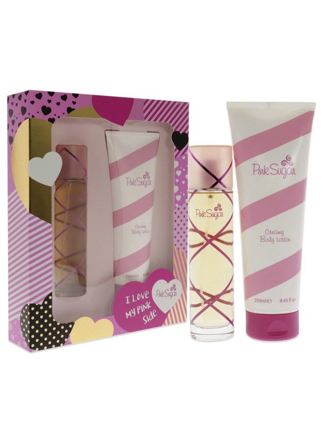 Pink Sugar for Women 2 Pc Gift Set 3.4 Oz Eau De Toilette Spray, 8.45 Oz Creamy Body Lotion, Fresh scent