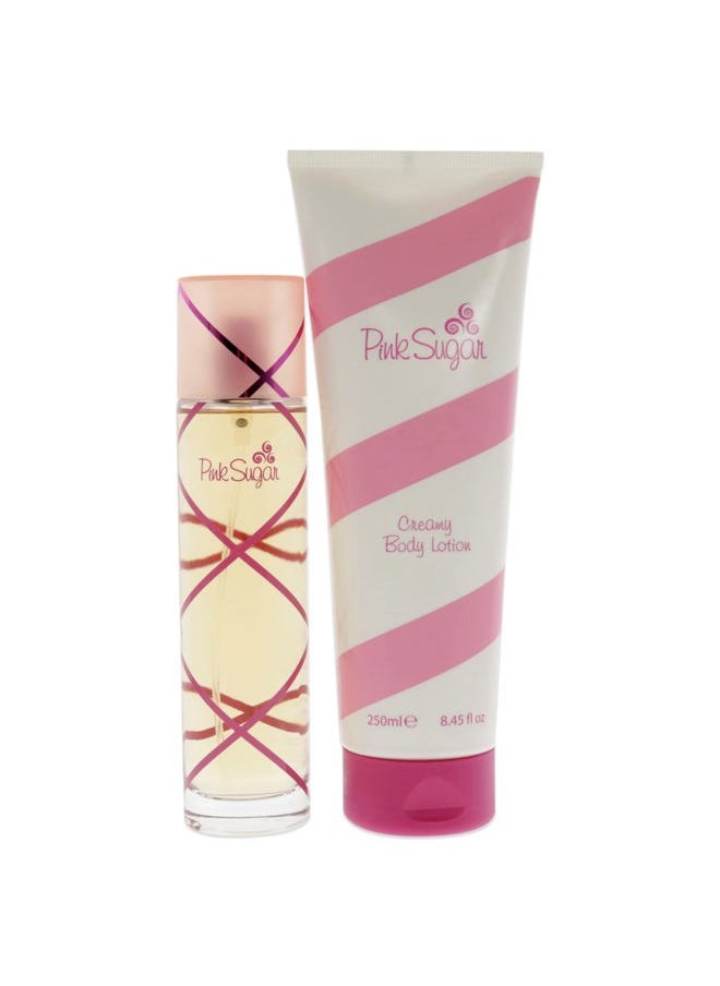 Pink Sugar for Women 2 Pc Gift Set 3.4 Oz Eau De Toilette Spray, 8.45 Oz Creamy Body Lotion, Fresh scent