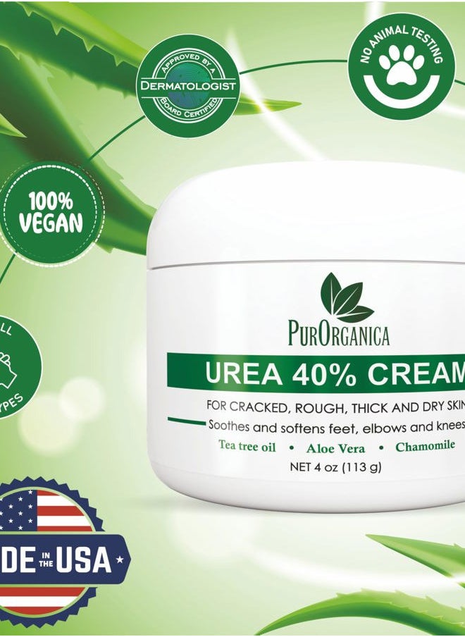 Urea 40% Cream – Made in USA – Foot Cream for Thick, Cracked, Rough, Dead & Dry Skin - Corn, Callus and Dead Skin Remover, Toenail Softener, Moisturizer For Feet, Elbows, Hands and Knees