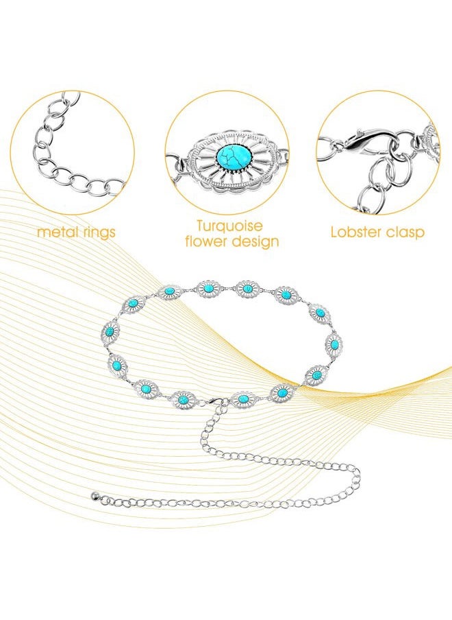 Concho Chain Waist Belts for Women, Turquoise Western Metal Belt Adjustable Cowgirl Belt with Buckle for Jeans Dresses(Silver)