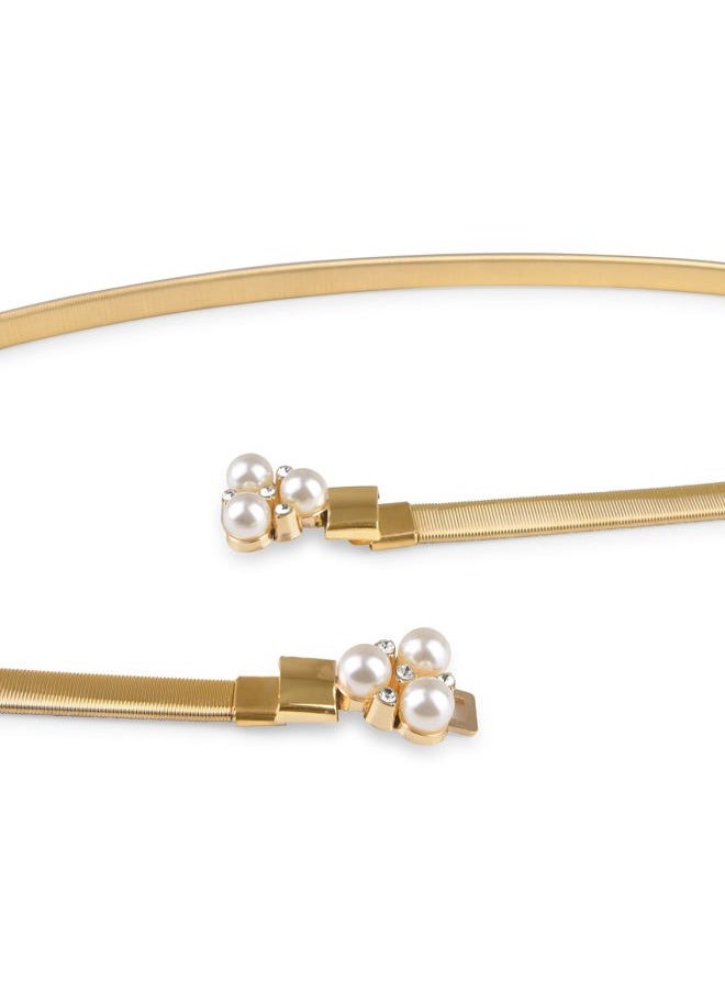 Metallic Elastic Stretchy Chain Belt (Gold/Rhinestone, M)