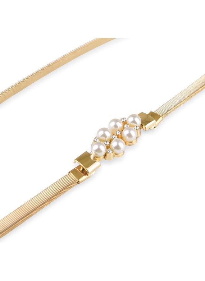 Metallic Elastic Stretchy Chain Belt (Gold/Rhinestone, M)