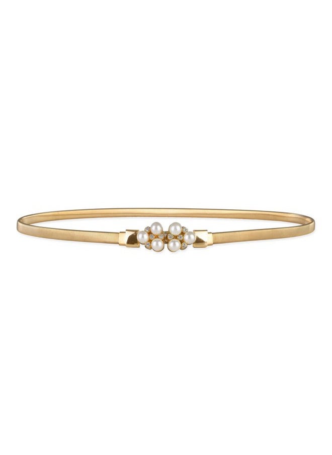 Metallic Elastic Stretchy Chain Belt (Gold/Rhinestone, M)