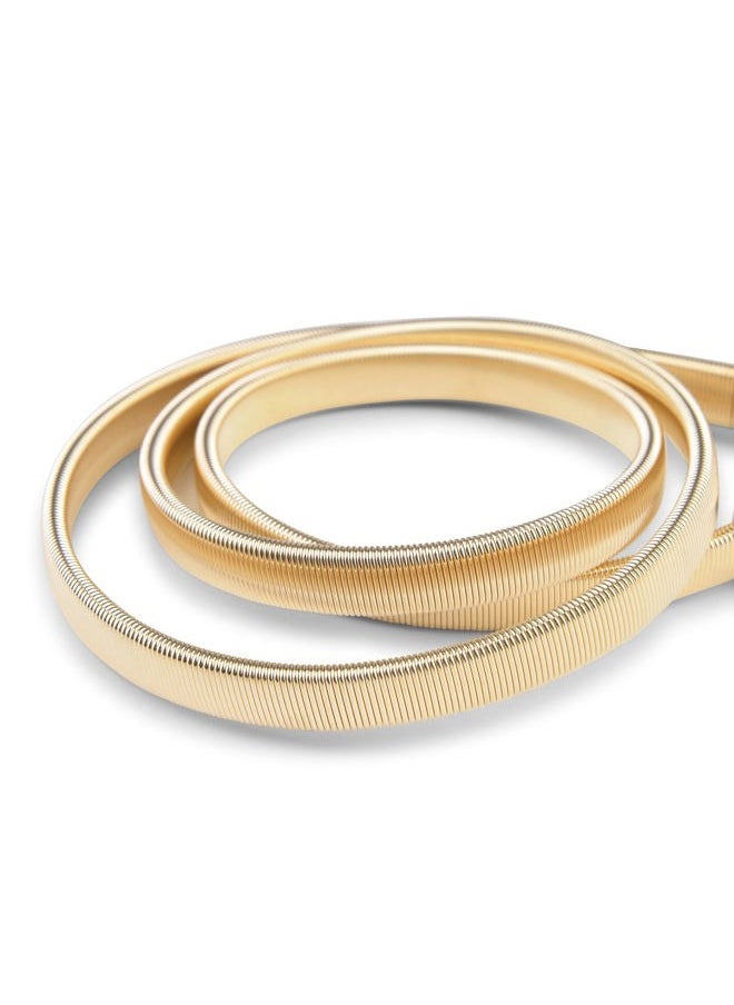 Metallic Elastic Stretchy Chain Belt (Gold/Round Interlock, L)