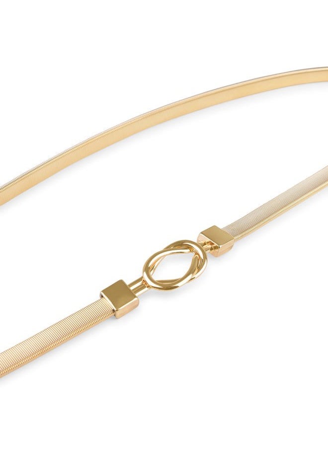 Metallic Elastic Stretchy Chain Belt (Gold/Round Interlock, S)