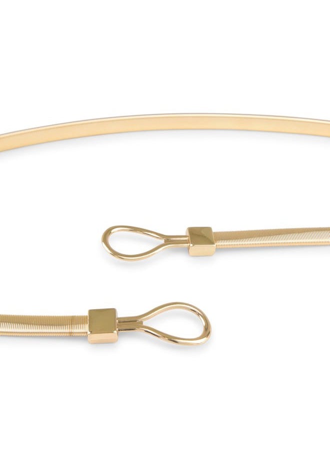Metallic Elastic Stretchy Chain Belt (Gold/Round Interlock, S)