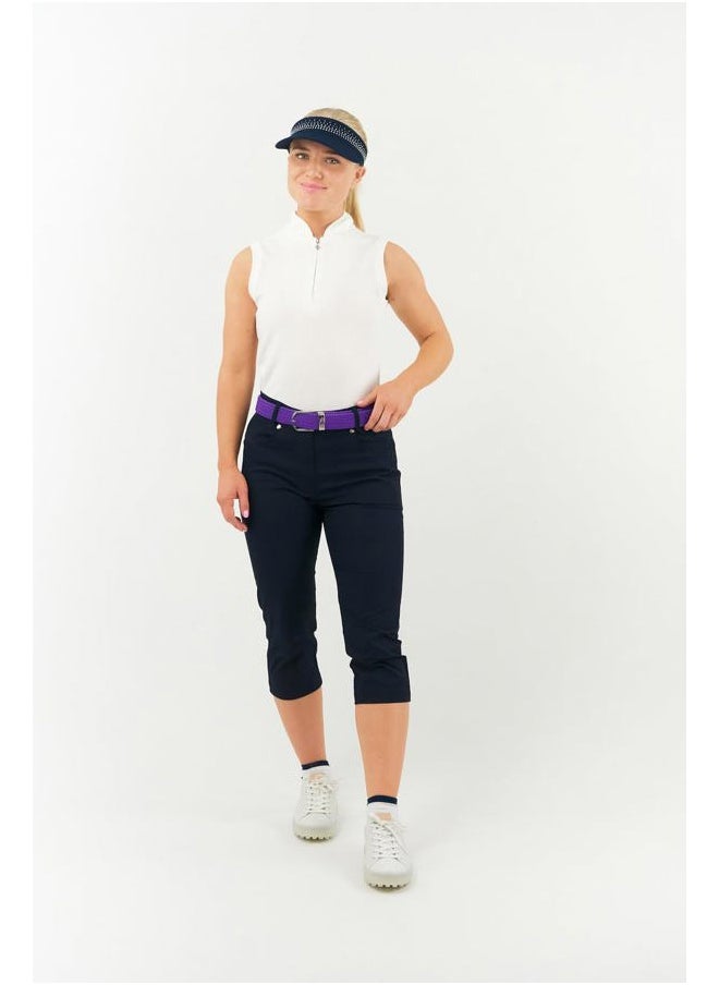 Super Stretch Woven Webbing Belt | Hand Enamelled Lady Golfer Detailing On Buckle | Womens Golf Belt | ONE SIZE FITS MOST UK 8-16 | Reinforced PU Tip, Purple