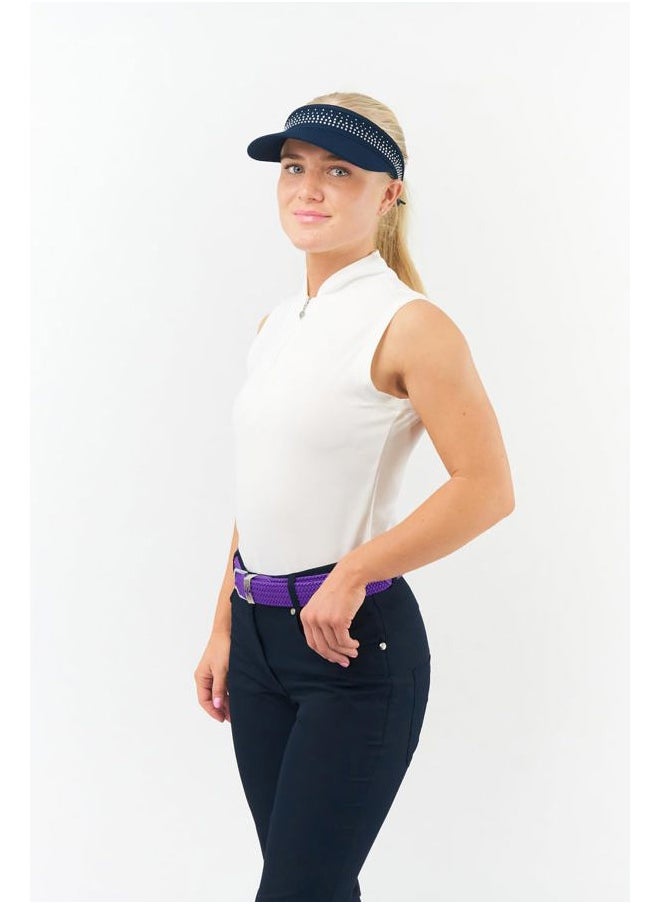 Super Stretch Woven Webbing Belt | Hand Enamelled Lady Golfer Detailing On Buckle | Womens Golf Belt | ONE SIZE FITS MOST UK 8-16 | Reinforced PU Tip, Purple