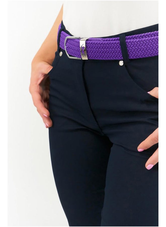 Super Stretch Woven Webbing Belt | Hand Enamelled Lady Golfer Detailing On Buckle | Womens Golf Belt | ONE SIZE FITS MOST UK 8-16 | Reinforced PU Tip, Purple