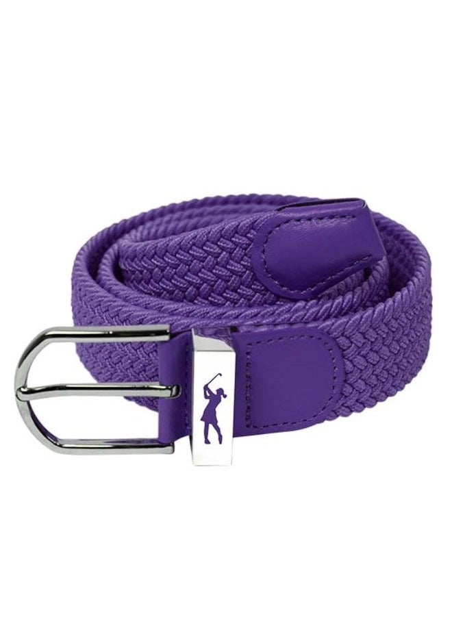 Super Stretch Woven Webbing Belt | Hand Enamelled Lady Golfer Detailing On Buckle | Womens Golf Belt | ONE SIZE FITS MOST UK 8-16 | Reinforced PU Tip, Purple