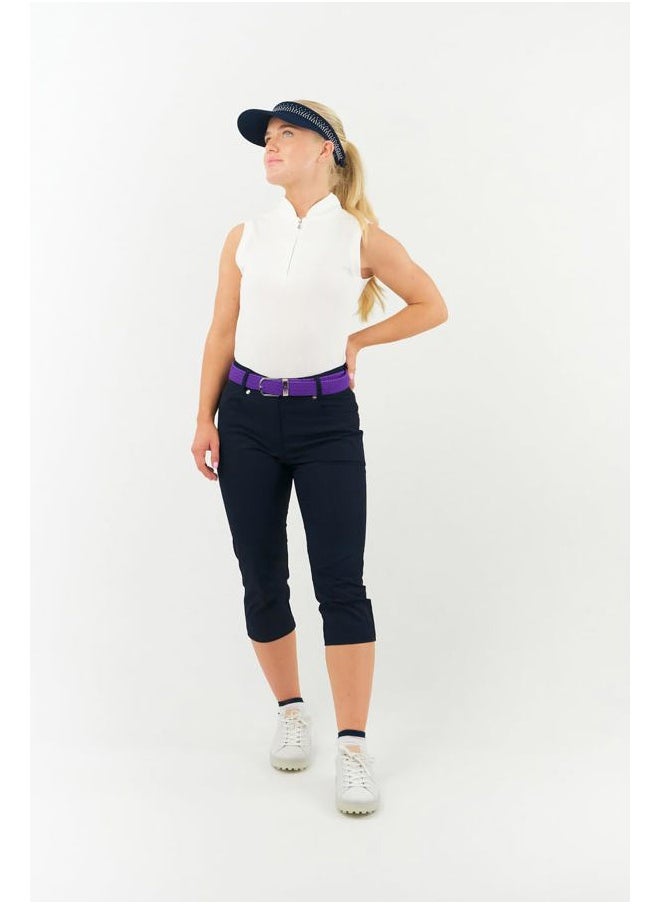 Super Stretch Woven Webbing Belt | Hand Enamelled Lady Golfer Detailing On Buckle | Womens Golf Belt | ONE SIZE FITS MOST UK 8-16 | Reinforced PU Tip, Purple