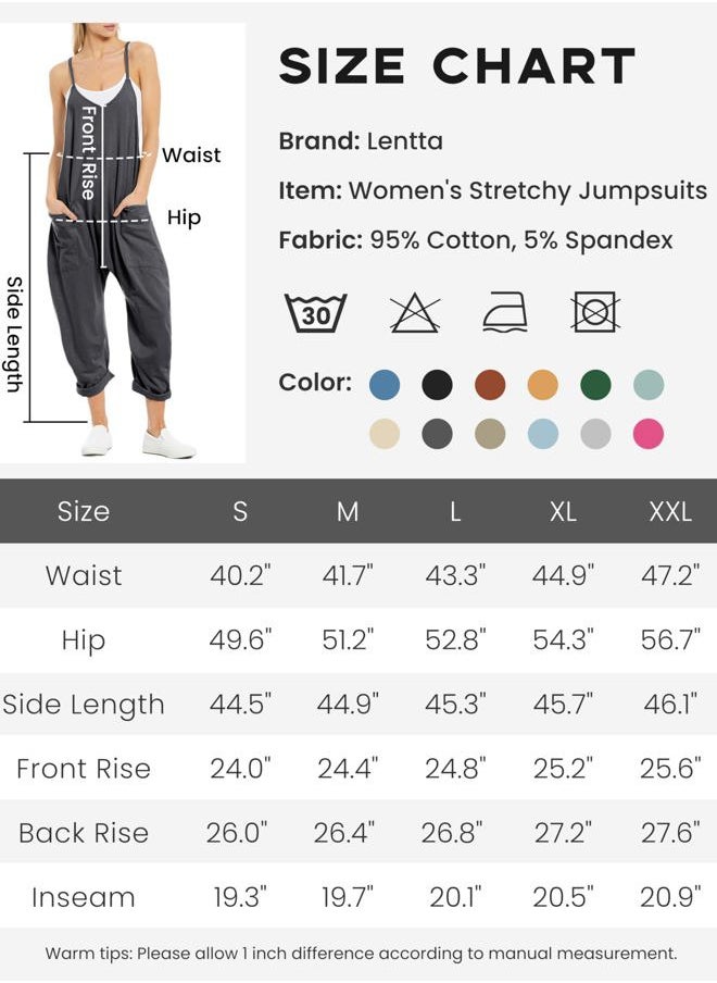 Women's Causal Jumpsuits V Neck Sleeveless Harem Overalls Stretchy Adjustable Strap Romper with Pockets(DarkGrey-XXL)